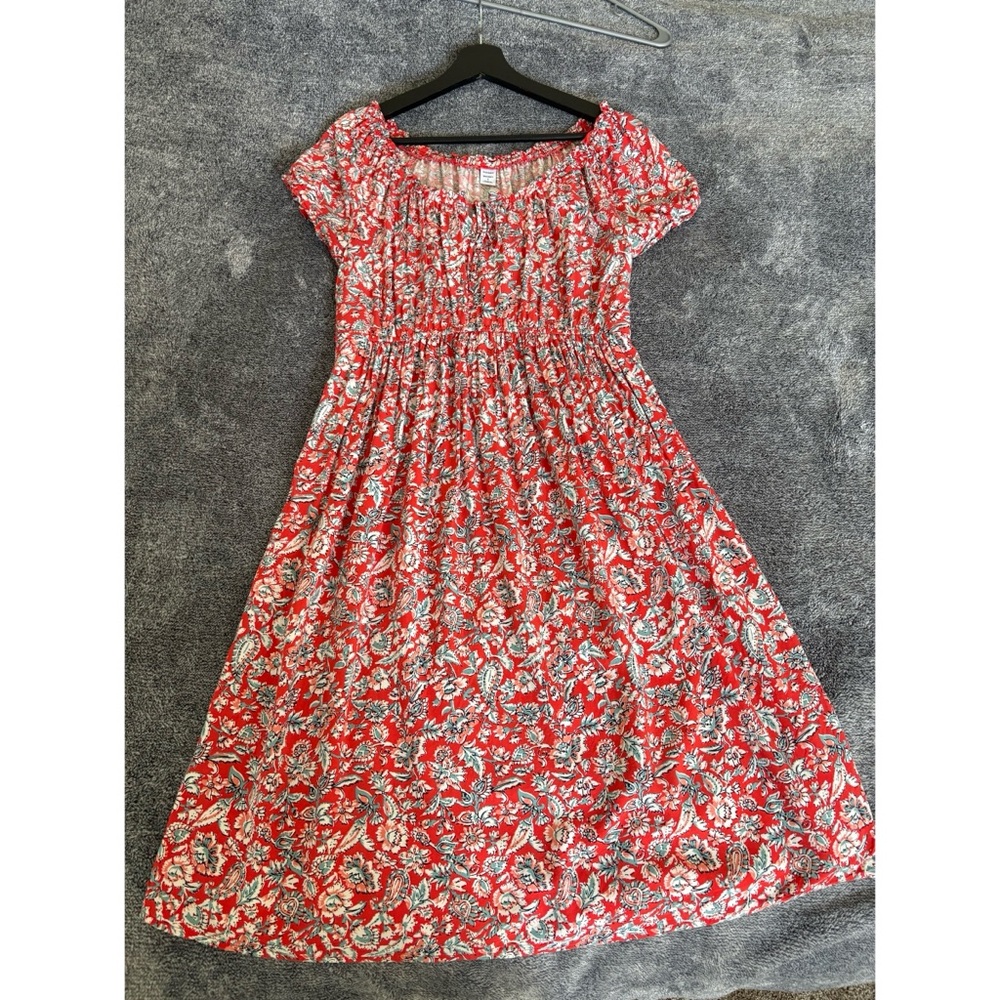 Old Navy Small Maternity Coral Orange with Blue Floral Pattern Dress - Picture 3 of 10